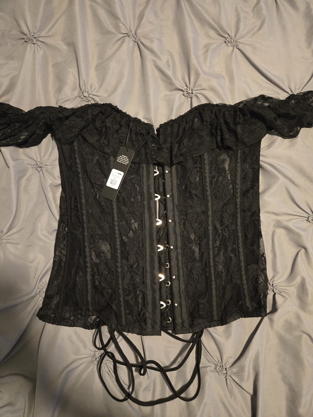 Fashion Nova Black Off-Shoulder Lace Corset Top